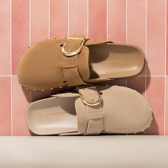 Womens Suede Rivet Mules Slip On Comfort Shoe for Indoor Outdoor - Picture 4 of 6